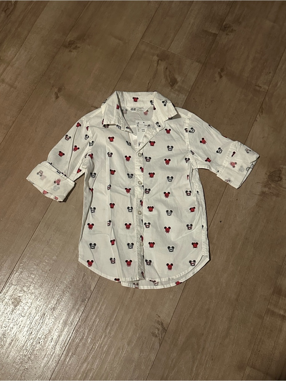 H&M White Button-Down Shirt with Red & Black Character Prints